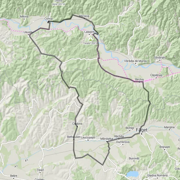 Map miniature of "Barzava Loop" cycling inspiration in Vest, Romania. Generated by Tarmacs.app cycling route planner