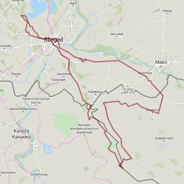 Map miniature of "The Majestic Majdan Gravel Adventure" cycling inspiration in Vest, Romania. Generated by Tarmacs.app cycling route planner