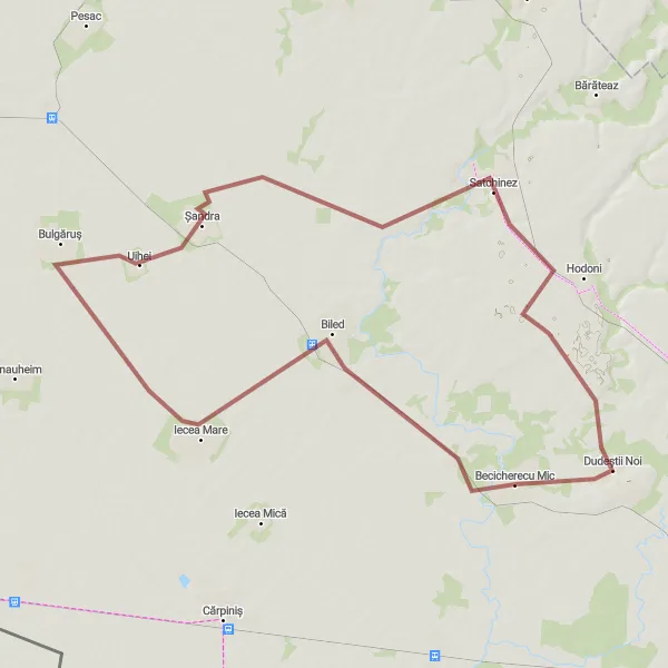 Map miniature of "Dudeștii Noi Loop" cycling inspiration in Vest, Romania. Generated by Tarmacs.app cycling route planner