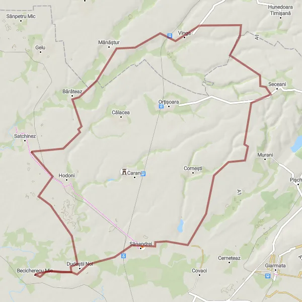 Map miniature of "Vinga Adventure" cycling inspiration in Vest, Romania. Generated by Tarmacs.app cycling route planner