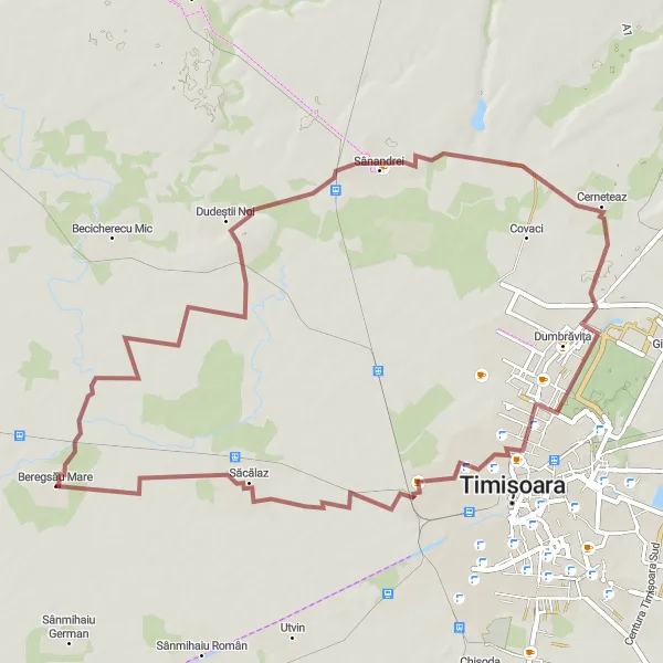 Map miniature of "Mehala Cycling Escape" cycling inspiration in Vest, Romania. Generated by Tarmacs.app cycling route planner