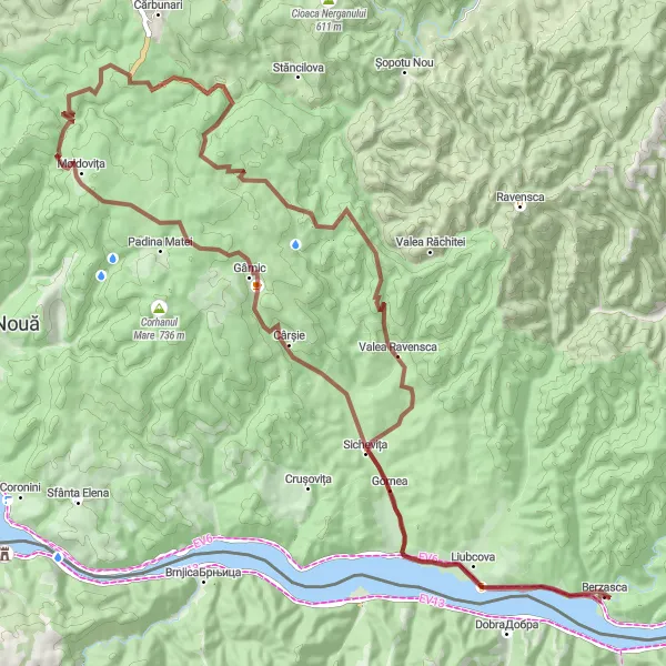 Map miniature of "Journey through Untouched Landscapes" cycling inspiration in Vest, Romania. Generated by Tarmacs.app cycling route planner