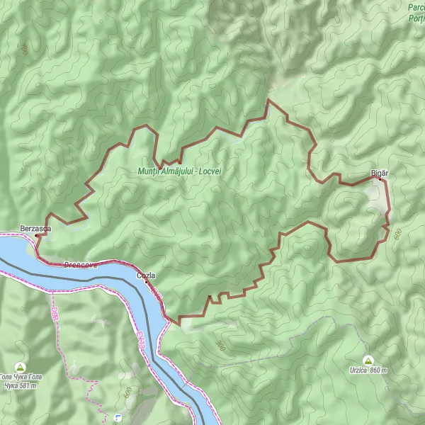 Map miniature of "Explore the Wild Nature" cycling inspiration in Vest, Romania. Generated by Tarmacs.app cycling route planner