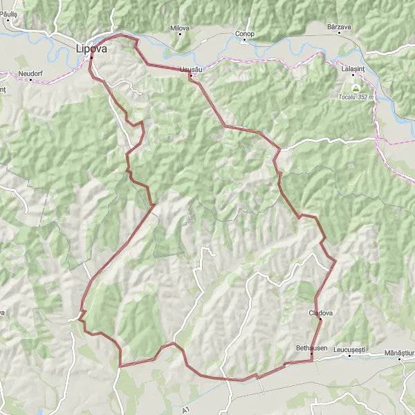 Map miniature of "Bethausen to Balinț Loop" cycling inspiration in Vest, Romania. Generated by Tarmacs.app cycling route planner