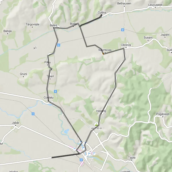 Map miniature of "Nevrincea to Balinț Scenic Ride" cycling inspiration in Vest, Romania. Generated by Tarmacs.app cycling route planner