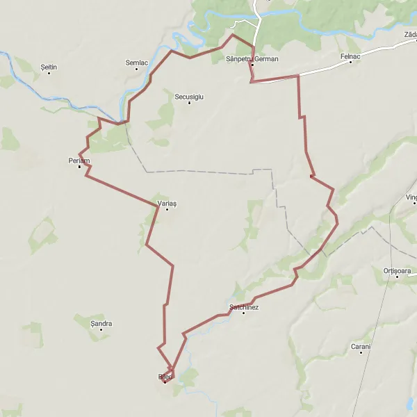 Map miniature of "The Gravel Adventure" cycling inspiration in Vest, Romania. Generated by Tarmacs.app cycling route planner