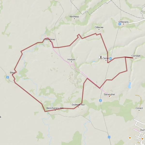 Map miniature of "Satchinez Loop" cycling inspiration in Vest, Romania. Generated by Tarmacs.app cycling route planner