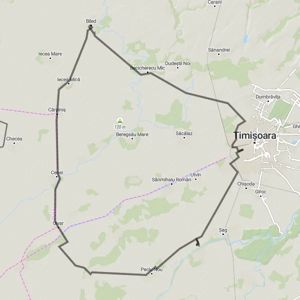 Map miniature of "Scenic Ride to Parța" cycling inspiration in Vest, Romania. Generated by Tarmacs.app cycling route planner