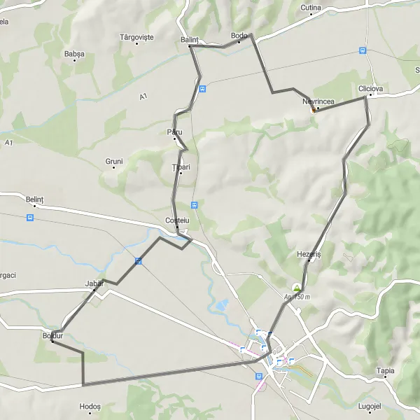 Map miniature of "Boldur to An Road Route" cycling inspiration in Vest, Romania. Generated by Tarmacs.app cycling route planner