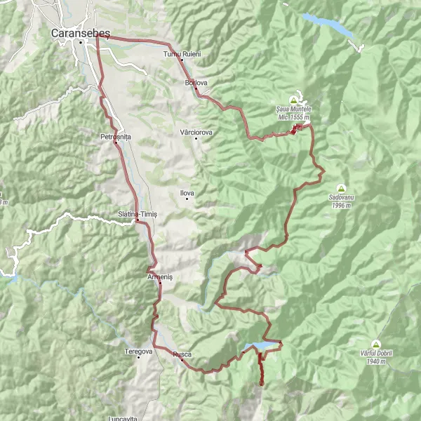 Map miniature of "Thrilling Gravel Cycling Expedition near Borlova" cycling inspiration in Vest, Romania. Generated by Tarmacs.app cycling route planner