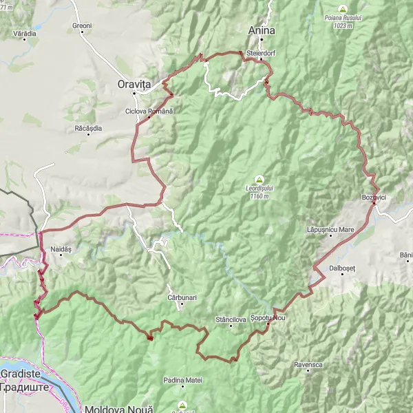 Map miniature of "Ultimate Gravel Adventure" cycling inspiration in Vest, Romania. Generated by Tarmacs.app cycling route planner