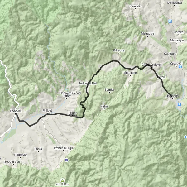 Map miniature of "Scenic Road Cycling Route" cycling inspiration in Vest, Romania. Generated by Tarmacs.app cycling route planner