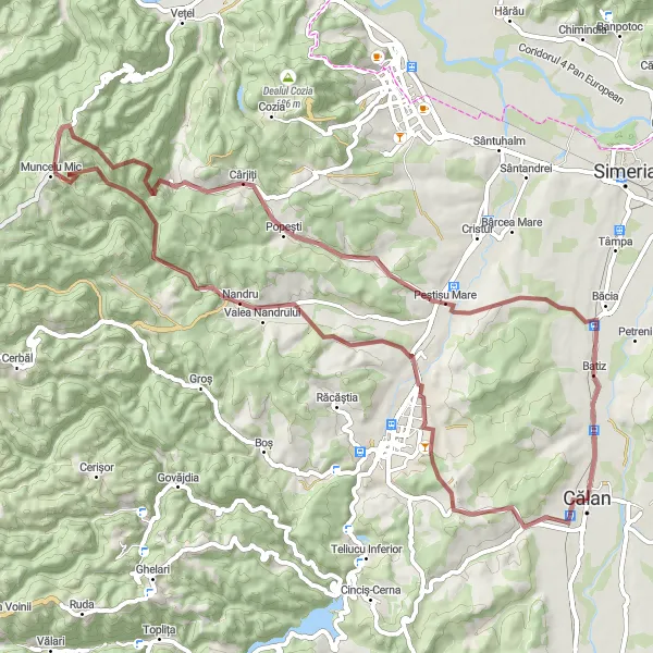Map miniature of "The Mountain Gravel Expedition" cycling inspiration in Vest, Romania. Generated by Tarmacs.app cycling route planner