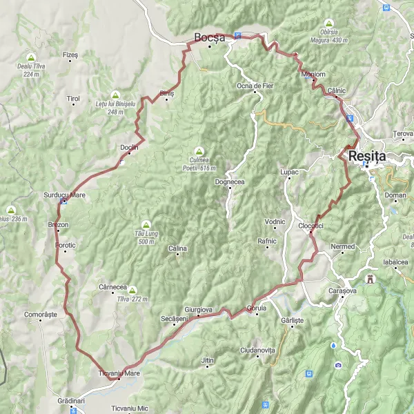 Map miniature of "The Challenging Route of Câlnic" cycling inspiration in Vest, Romania. Generated by Tarmacs.app cycling route planner