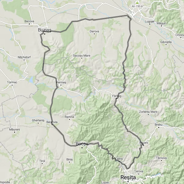 Map miniature of "The Scenic Road Journey through Vest Romania" cycling inspiration in Vest, Romania. Generated by Tarmacs.app cycling route planner