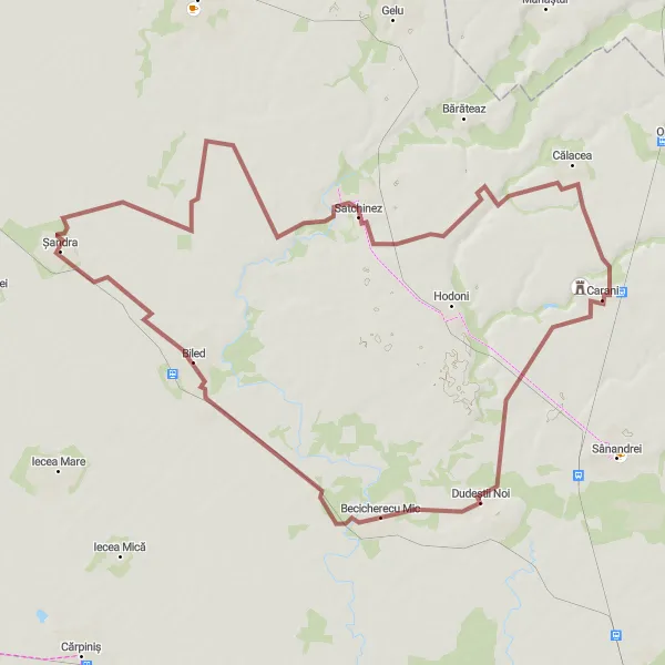 Map miniature of "Becicherecu Mic & Satchinez Gravel Tour" cycling inspiration in Vest, Romania. Generated by Tarmacs.app cycling route planner