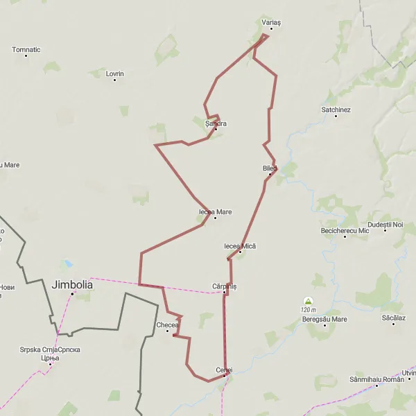 Map miniature of "Uihei Explorer" cycling inspiration in Vest, Romania. Generated by Tarmacs.app cycling route planner