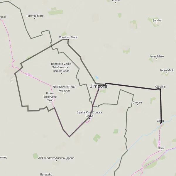 Map miniature of "Crnja Cultural Ride" cycling inspiration in Vest, Romania. Generated by Tarmacs.app cycling route planner