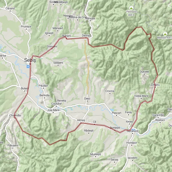 Map miniature of "Sebis to Iosaș Gravel Route" cycling inspiration in Vest, Romania. Generated by Tarmacs.app cycling route planner