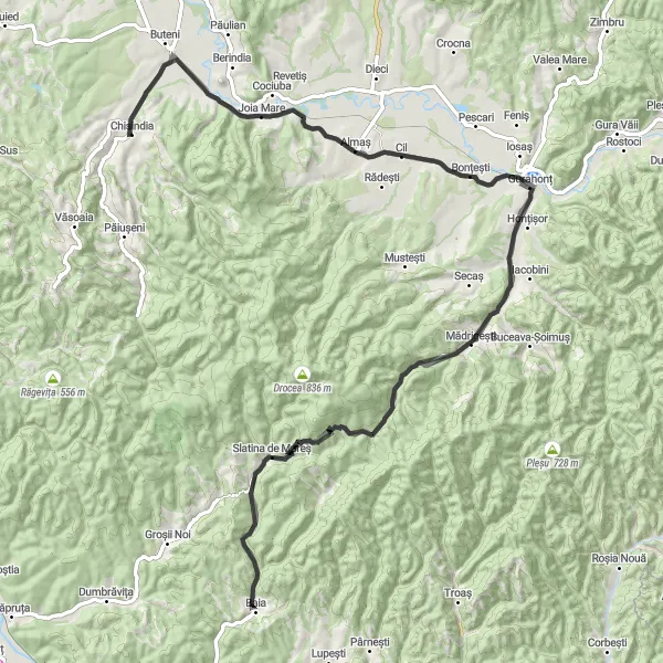 Map miniature of "Chisindia to Gurahonț" cycling inspiration in Vest, Romania. Generated by Tarmacs.app cycling route planner