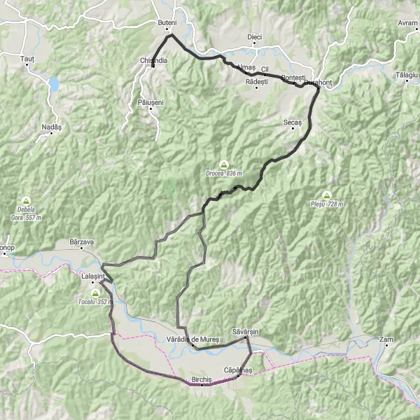 Map miniature of "Mures Valley Marvels" cycling inspiration in Vest, Romania. Generated by Tarmacs.app cycling route planner