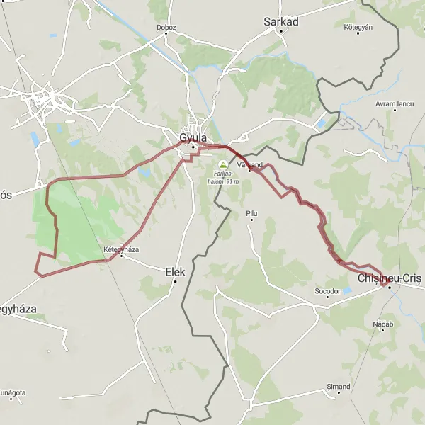 Map miniature of "Cris-Vărsand Loop" cycling inspiration in Vest, Romania. Generated by Tarmacs.app cycling route planner