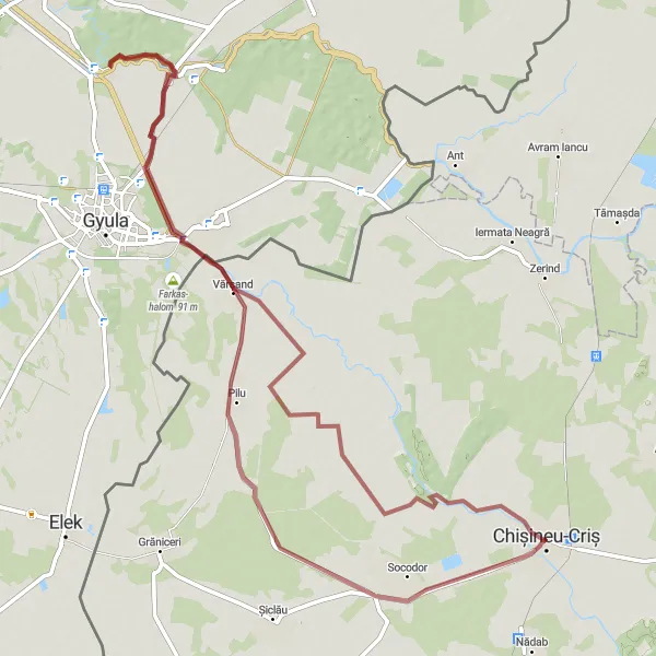 Map miniature of "Újvári Circuit" cycling inspiration in Vest, Romania. Generated by Tarmacs.app cycling route planner