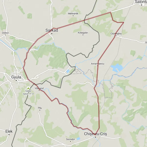 Map miniature of "Cris-Vărșand Ringed Gravel Route" cycling inspiration in Vest, Romania. Generated by Tarmacs.app cycling route planner