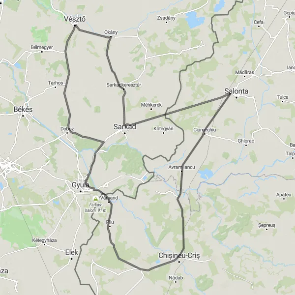 Map miniature of "Socodor Epic Adventure" cycling inspiration in Vest, Romania. Generated by Tarmacs.app cycling route planner