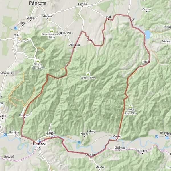 Map miniature of "Șoimoș - Cap de Drac - Drauț Route" cycling inspiration in Vest, Romania. Generated by Tarmacs.app cycling route planner