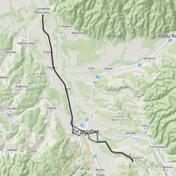 Map miniature of "Cycling Adventure in Vest, Romania - Jupa and Caransebeș" cycling inspiration in Vest, Romania. Generated by Tarmacs.app cycling route planner