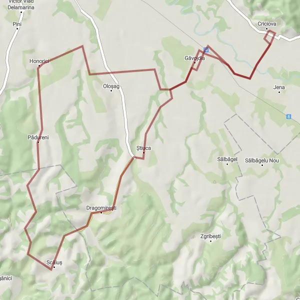 Map miniature of "Hidden Gems of Găvojdia" cycling inspiration in Vest, Romania. Generated by Tarmacs.app cycling route planner