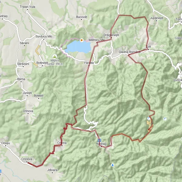 Map miniature of "Mystical Journey Through Mâtnicu Mic" cycling inspiration in Vest, Romania. Generated by Tarmacs.app cycling route planner