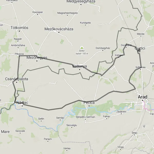 Map miniature of "The Grand Western Tour" cycling inspiration in Vest, Romania. Generated by Tarmacs.app cycling route planner