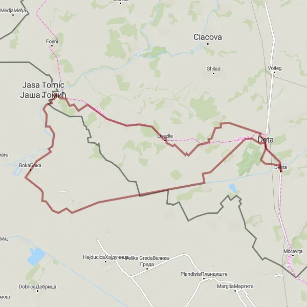 Map miniature of "Markovicevo and Boka Route" cycling inspiration in Vest, Romania. Generated by Tarmacs.app cycling route planner