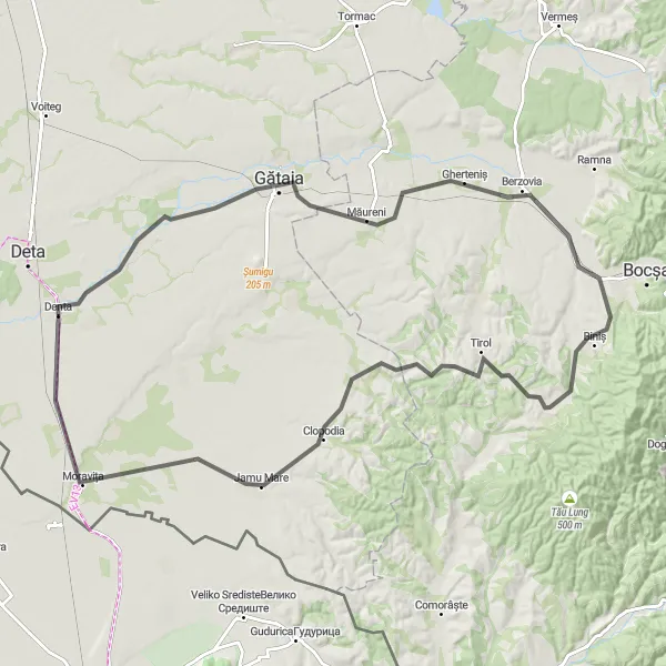 Map miniature of "Sângeorge and Clopodia Route" cycling inspiration in Vest, Romania. Generated by Tarmacs.app cycling route planner