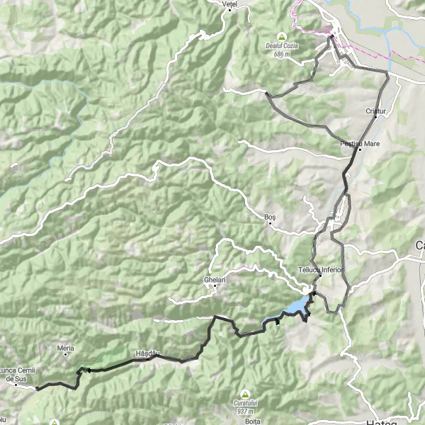 Map miniature of "The Ultimate Cycling Challenge" cycling inspiration in Vest, Romania. Generated by Tarmacs.app cycling route planner