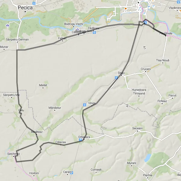 Map miniature of "Vinga and Călacea Loop" cycling inspiration in Vest, Romania. Generated by Tarmacs.app cycling route planner