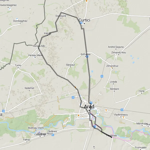 Map miniature of "Aradu Nou and Palatul Neumann Route" cycling inspiration in Vest, Romania. Generated by Tarmacs.app cycling route planner