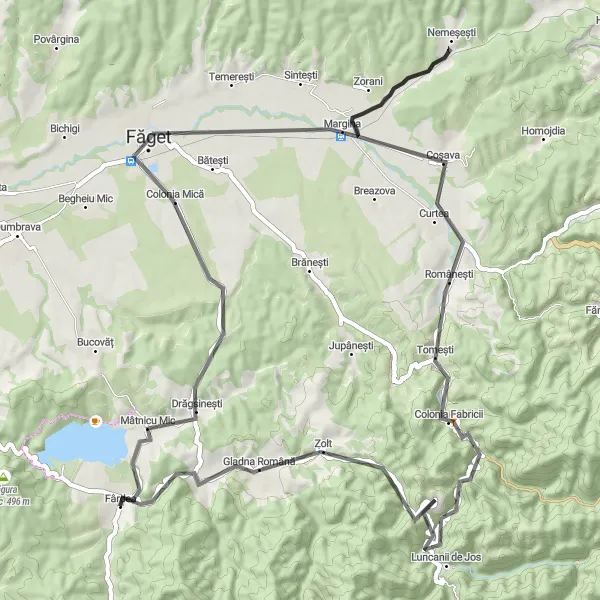 Map miniature of "The Gladna Montană Loop" cycling inspiration in Vest, Romania. Generated by Tarmacs.app cycling route planner