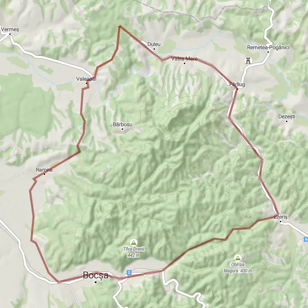 Map miniature of "Gravel Escape to Nature" cycling inspiration in Vest, Romania. Generated by Tarmacs.app cycling route planner