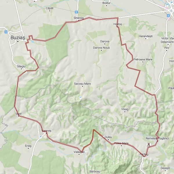 Map miniature of "Remote Gravel Trails of Vest" cycling inspiration in Vest, Romania. Generated by Tarmacs.app cycling route planner