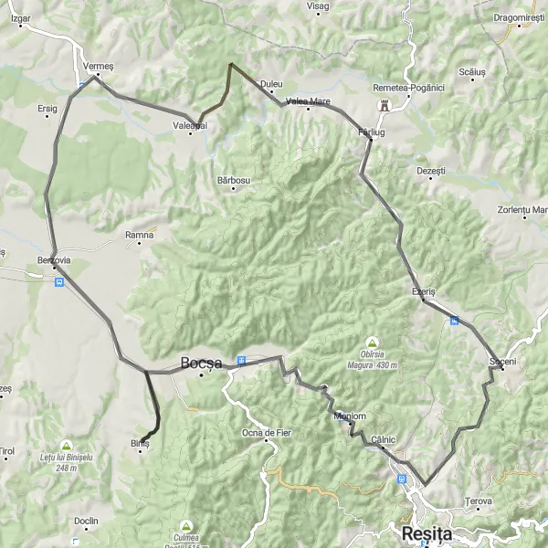 Map miniature of "Scenic Road Adventure through Vest" cycling inspiration in Vest, Romania. Generated by Tarmacs.app cycling route planner