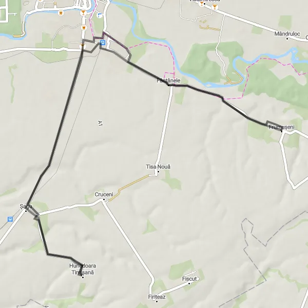 Map miniature of "Scenic Road Cycling: Frumușeni to Aradu Nou" cycling inspiration in Vest, Romania. Generated by Tarmacs.app cycling route planner