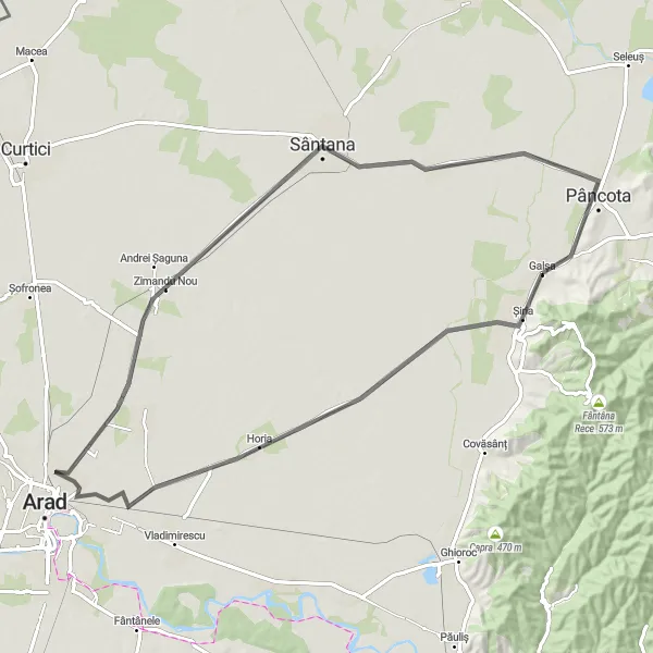 Map miniature of "Scenic Road Cycling around Galșa" cycling inspiration in Vest, Romania. Generated by Tarmacs.app cycling route planner