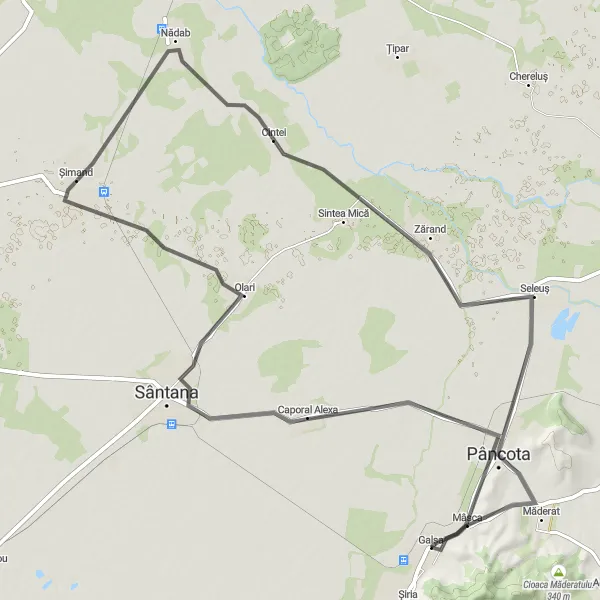 Map miniature of "Mască Circuit" cycling inspiration in Vest, Romania. Generated by Tarmacs.app cycling route planner