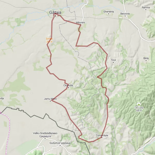 Map miniature of "Dealu Salcitei Adventure" cycling inspiration in Vest, Romania. Generated by Tarmacs.app cycling route planner