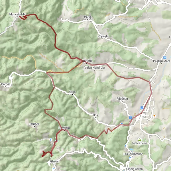 Map miniature of "The Gravel Trail to Govăjdia" cycling inspiration in Vest, Romania. Generated by Tarmacs.app cycling route planner