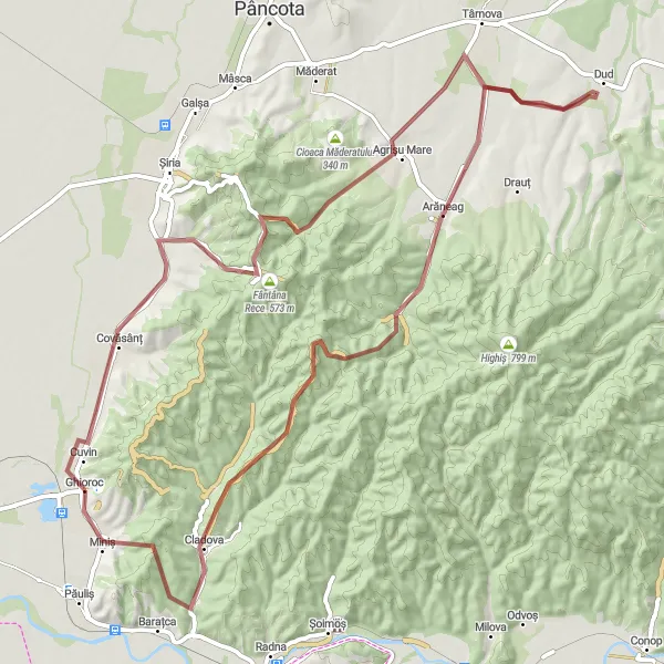 Map miniature of "Off-Road Adventure in Western Romania" cycling inspiration in Vest, Romania. Generated by Tarmacs.app cycling route planner