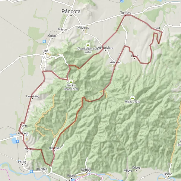 Map miniature of "Gravel Challenge: Cap de Drac" cycling inspiration in Vest, Romania. Generated by Tarmacs.app cycling route planner